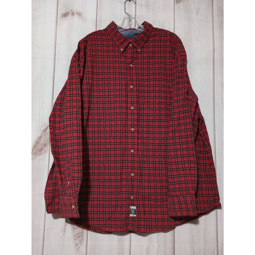 IZOD Mens 2XL Red‎ Plaid Button Down Shirt Long Sleeve 100% Cotton 2XG 2TG